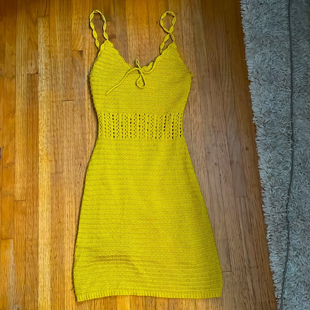 urban outfitters mustard yellow crochet dress, size s